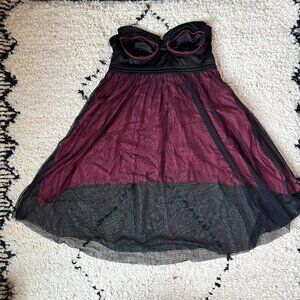Fornarina small upcycled reworked whimsigoth black burgundy bustier dress